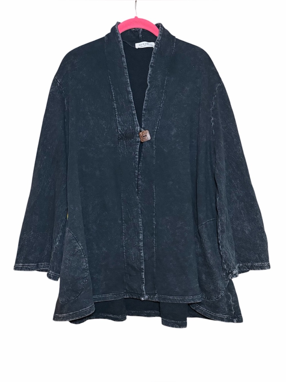 Jess & Jane XL Black Mineral Wash Cotton Lagenlook Tunic Jacket Top